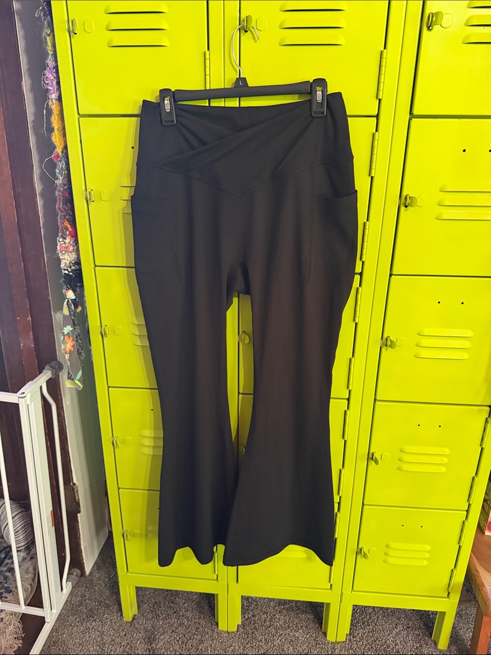 Black Flared Yoga Pants with Cross-Over Waist